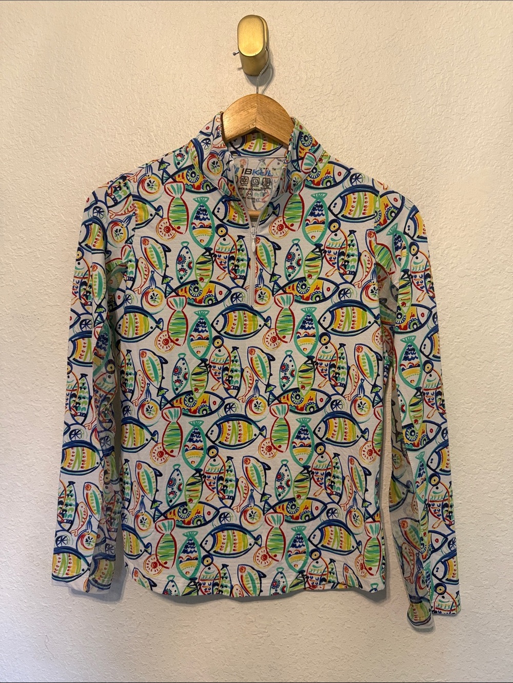IBKUL quarter zip fish print long sleeve upf 50 shirt XS